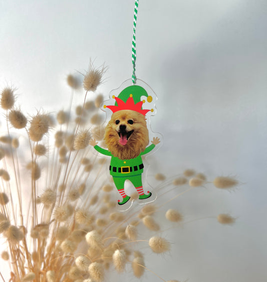 Holiday Pet Elf Acrylic Ornament - Turn Your Pet into Santa's Cutest Little Helper!