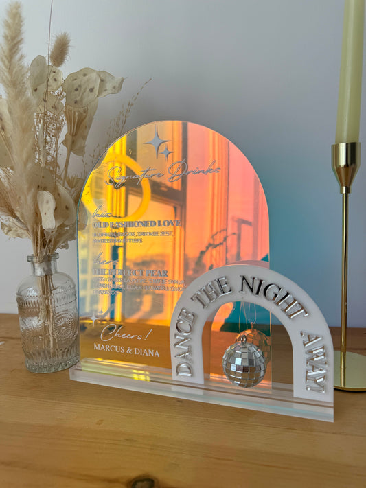 Acrylic Arch Double Bar Menu with A Disco Ball Accent
