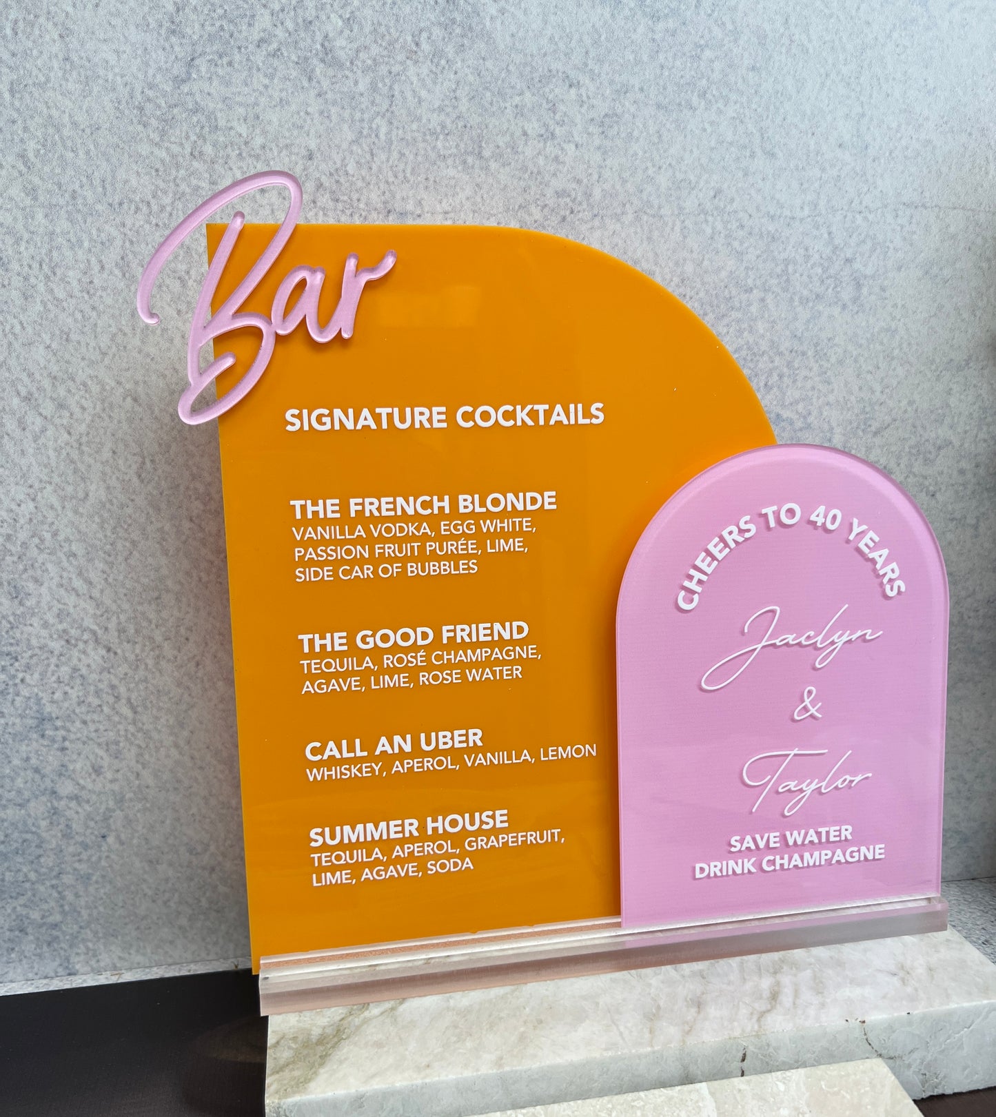 Double Arch Bar Menu with 3D Cutout writing