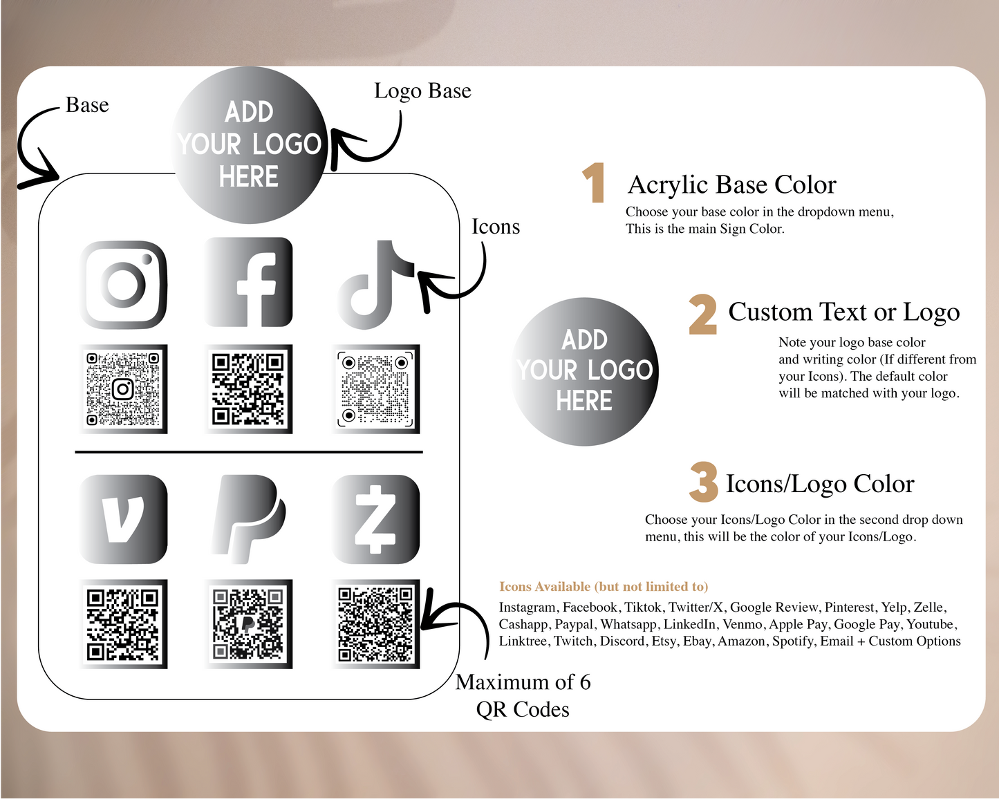 Social Media Sign - QR code with Your Logo (1-2 QR Code)