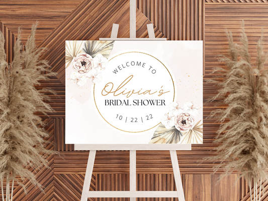 Welcome Sign - Foam Print - Bridal Shower - Dried Flowers