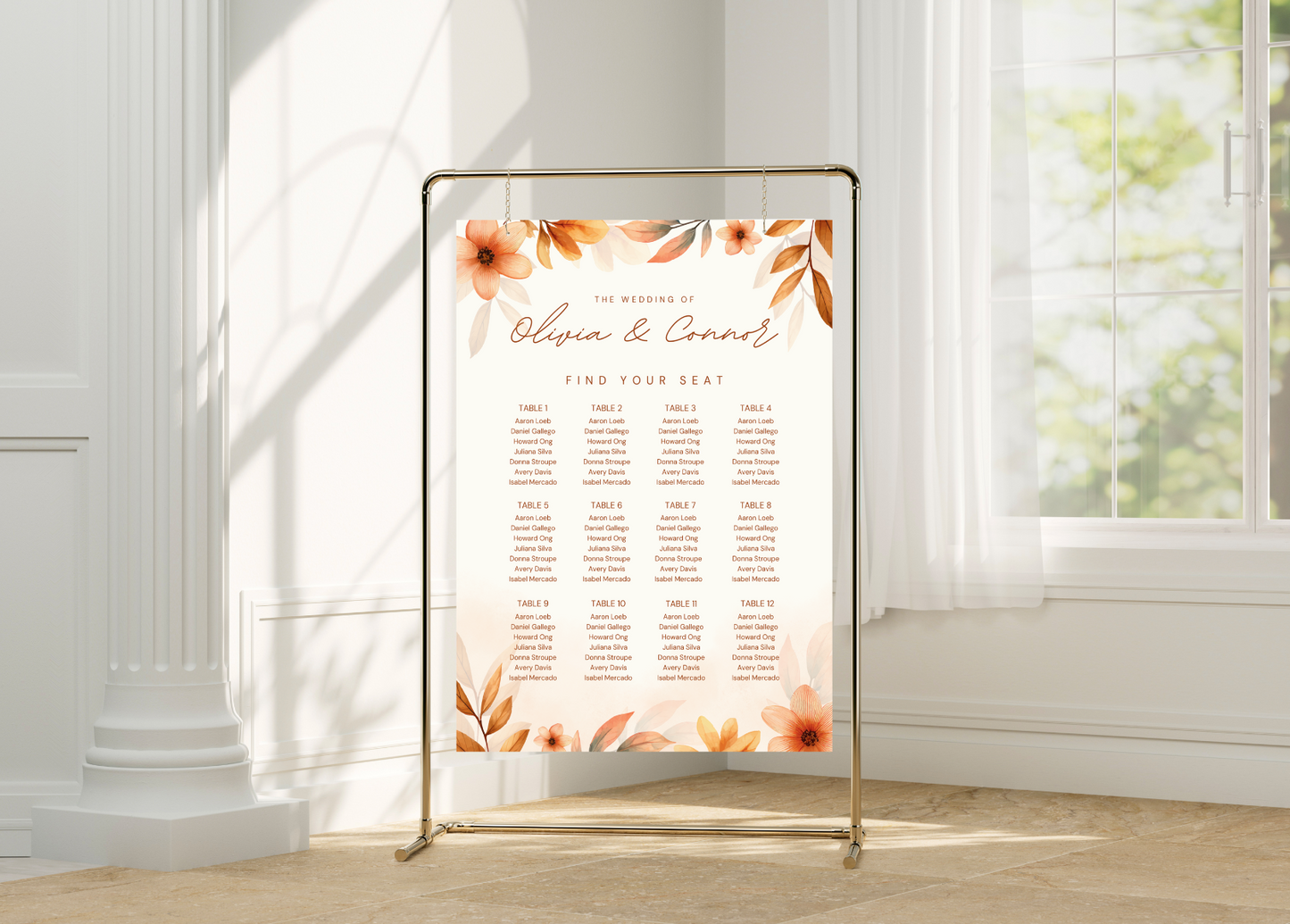 Seating Chart - UV Printed Foam - Wedding Autumn Floral