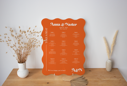 Seating Chart in Wavy Edged Acrylic Sign