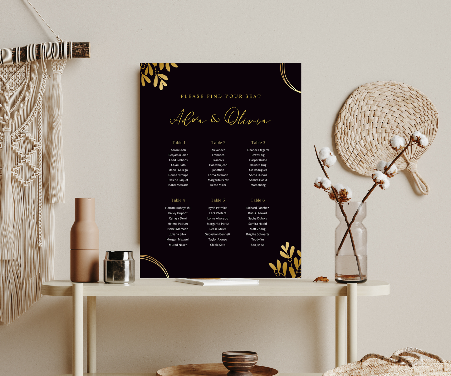 Seating Chart - UV Printed Foam - Gold & Black