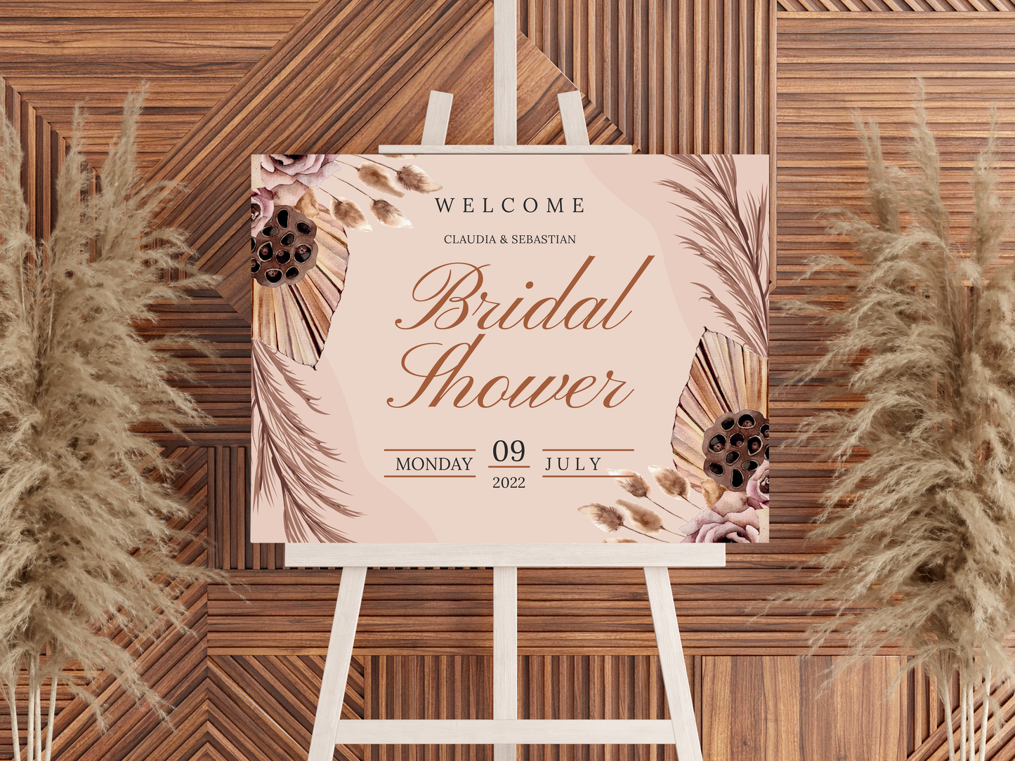 Welcome Sign - Foam Print - Dried Flowers Bridal Shower