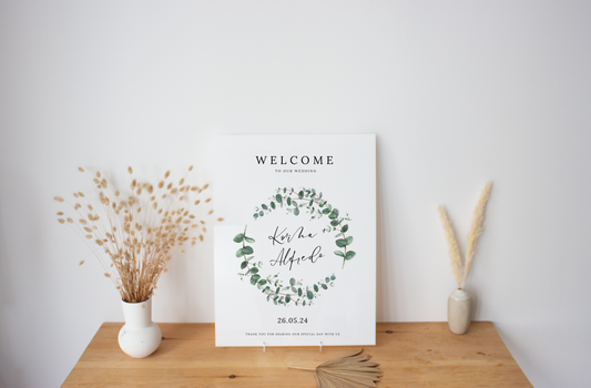 Welcome Sign - Foam Print - Wedding Eucalyptus Wreath